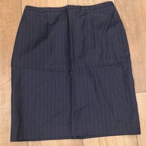 Brooks Brothers Wool Skirt Lined Women's 14 Gray Blue Pinstripe Pencil Workwear
